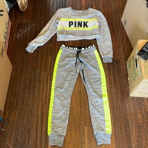 Victoria’s Secret PINK, gray, white and day glow yellow green sweats outfit 🤩MC